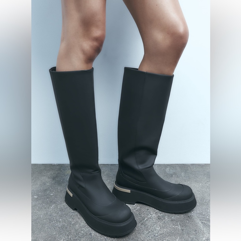 ZARA RUBBERIZED KNEE HIGH BOOTS